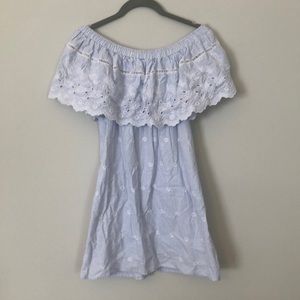 Off the shoulder blue eyelet dress